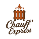 Logo chauff express avec radiateur et flamme au dessus du texte